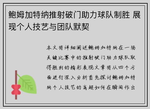 鲍姆加特纳推射破门助力球队制胜 展现个人技艺与团队默契 鲍姆加特纳推射破门助力球队制胜 展现个人技艺与团队默契