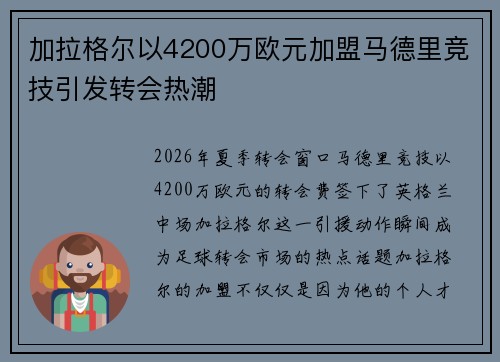 加拉格尔以4200万欧元加盟马德里竞技引发转会热潮 加拉格尔以4200万欧元加盟马德里竞技引发转会热潮